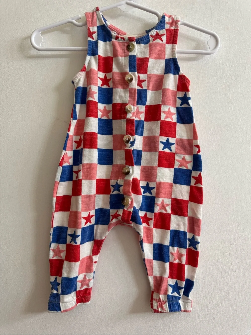 SIIX Pink, Red, White & Blue Star Check Baby Romper